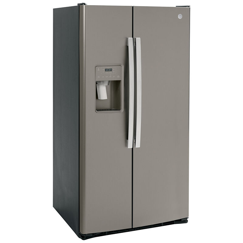 GE 36 in. 25.3 cu. ft. Side by Side Refrigerator with Ice & Water Dispenser - Fingerprint Resistant Slate, Slate, hires