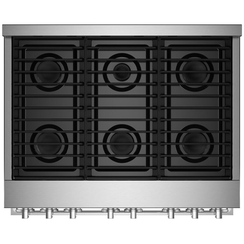 JennAir Noir Series 36 in. 5.1 cu. ft. Smart True European Convection Gas Range with 6 Sealed Burners - Stainless Steel, , hires
