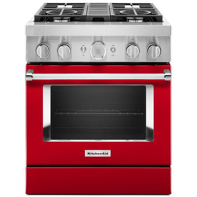 KitchenAid 30 in. 4.1 cu. ft. Smart Convection Oven Freestanding Dual Fuel Range with 4 Sealed Burners - Passion Red | KFDC500JPA