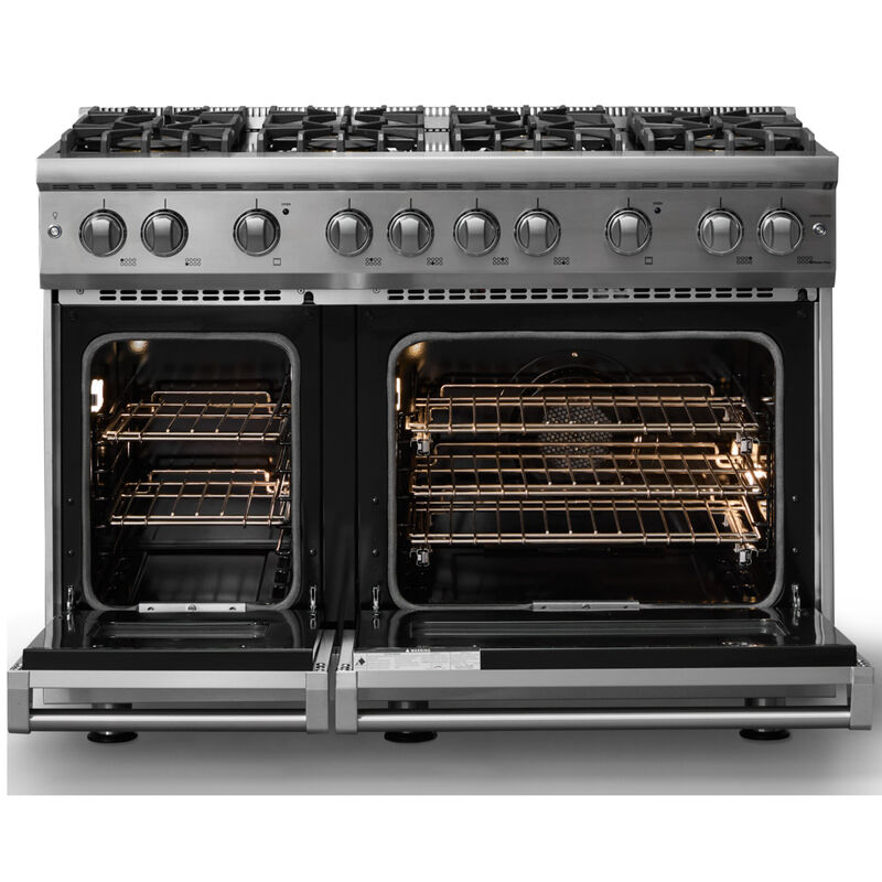 Viking 5 Series 48 in. 6.1 cu. ft. Standard Convection Double Oven Gas Range with 8 Sealed Burners - Stainless Steel - Liquid Propane Gas, Polished Chrome Trim Option, , hires