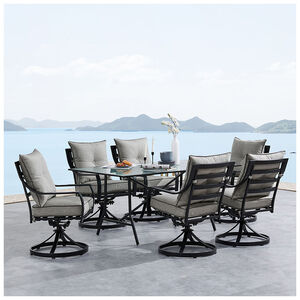 Hanover Lavallette 7-Piece Dining Set with 6 Swivel Rockers and a 66" x 38" Glass-Top Table, , hires