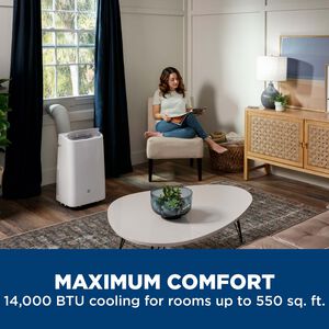 GE 14,000 BTU (9,850 BTU DOE) Portable Air Conditioner with 3 Fan Speeds and Remote Control - White, , hires