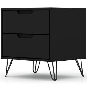 Manhattan Comfort Rockefeller Mid-Century Modern 2-Drawer Nightstand Black, Black, hires