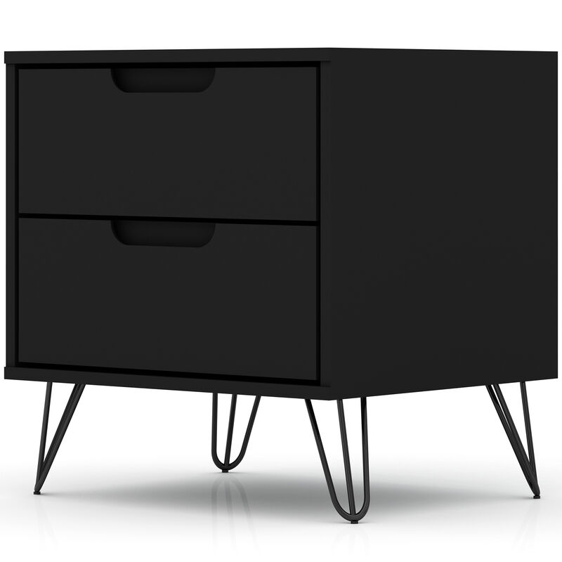 Manhattan Comfort Rockefeller Mid-Century Modern 2-Drawer Nightstand Black, Black, hires