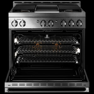 JennAir Noir Series 36 in. 5.1 cu. ft. Smart Convection Oven Freestanding Gas Range with 4 Sealed Burners & Griddle - Stainless Steel, , hires