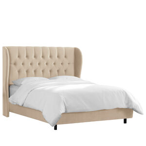 Skyline Furniture Tufted Wingback Velvet Fabric Upholstered California King Size Bed - Buckwheat, Buckwheat, hires