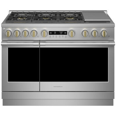 Monogram 48 in. 8.9 cu. ft. Smart Convection Double Oven Freestanding Gas Range with 6 Sealed Burners, Grill & Griddle - Stainless Steel | ZGP486NDTSS