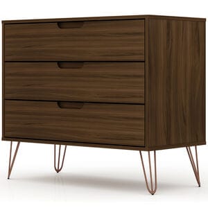 Manhattan Comfort Rockefeller Mid-Century Modern 3-Drawer Dresser - Brown, Brown, hires