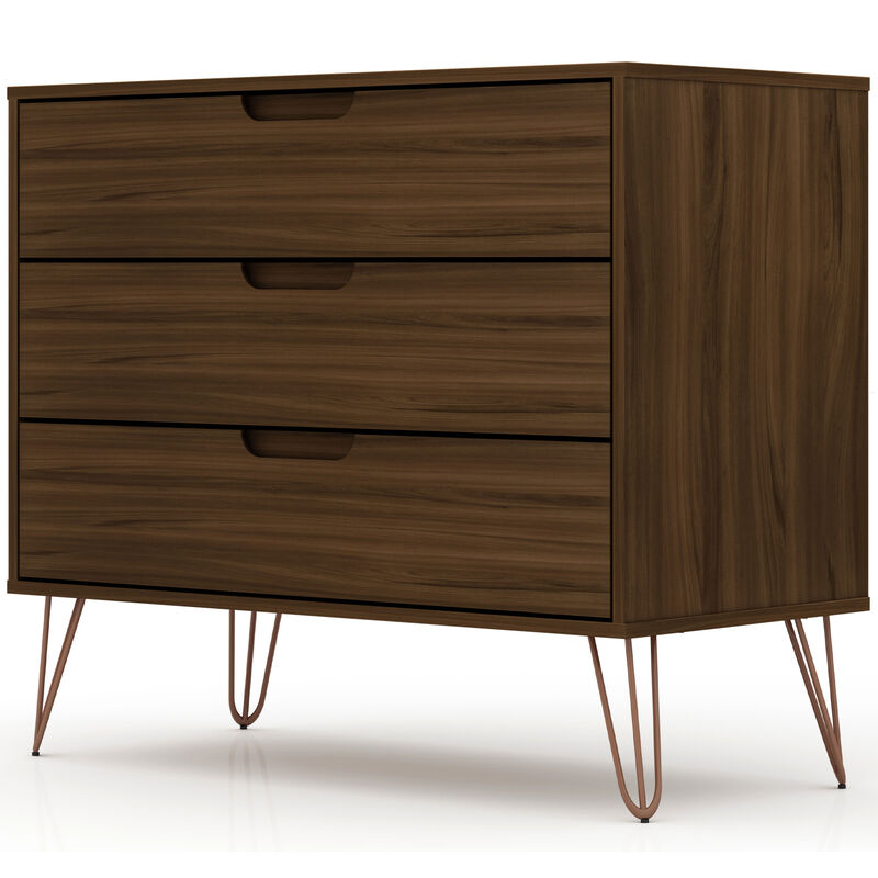Manhattan Comfort Rockefeller Mid-Century Modern 3-Drawer Dresser - Brown, Brown, hires