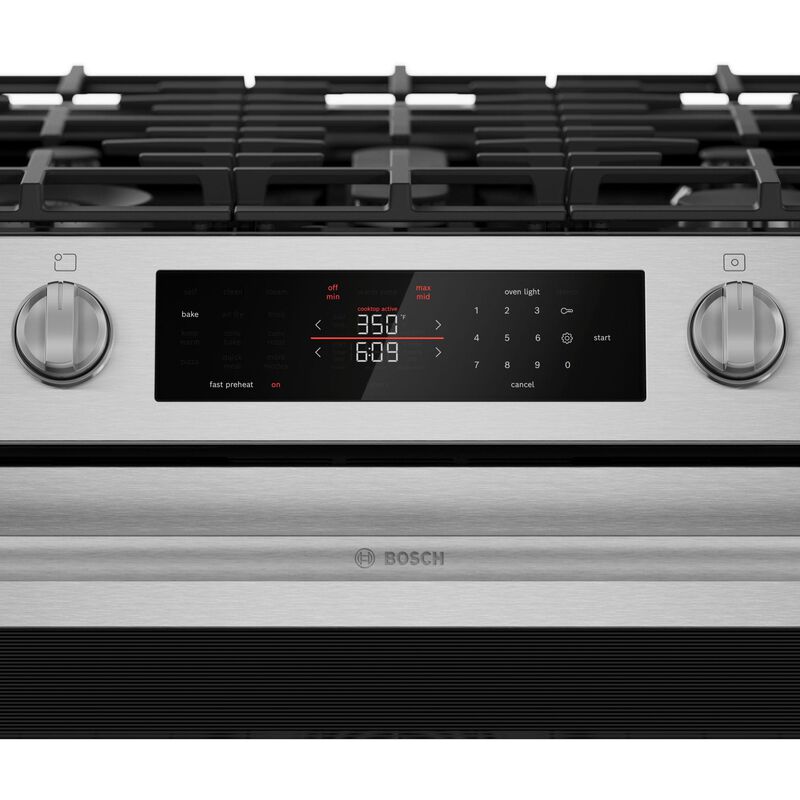 Bosch 300 Series 30 in. 5.8 cu. ft. Air-Fry Standard Convection Slide-In Gas Range with 5 Sealed Burners - Stainless Steel, , hires