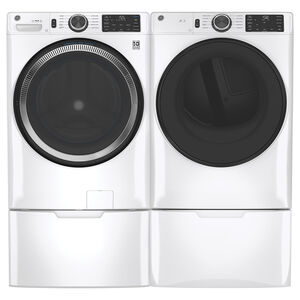 GE 28 in. 7.8 cu. ft. Smart Stackable Electric Dryer with Sanitize Cycle & Sensor Dry - White, White, hires