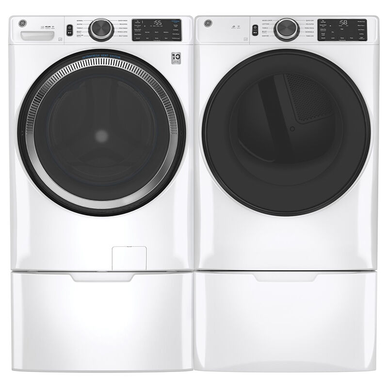 GE 28 in. 7.8 cu. ft. Smart Stackable Electric Dryer with Sanitize Cycle & Sensor Dry - White, White, hires