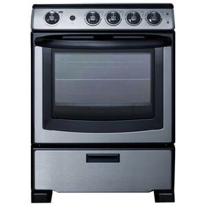 Summit White Pearl Series 24 in. 2.9 cu. ft. Slide-In Electric Range with Smoothtop Burners - Stainless Steel, , hires