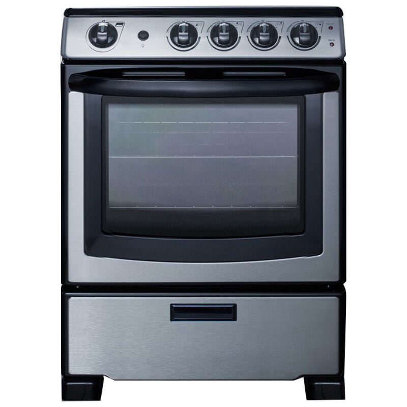 Summit White Pearl Series 24 in. 2.9 cu. ft. Slide-In Electric Range with Smoothtop Burners - Stainless Steel, , hires