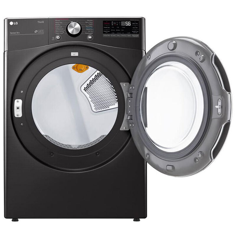 LG 27 in. 7.4 cu. ft. Smart Stackable Round-Door Electric Dryer with Tempered Glass, Built-In Intelligence, Sensor Dry, Turbo Steam, Sanitize & Steam Cycle - Black Steel, Black Steel, hires