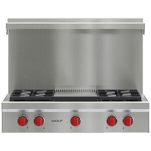 Wolf 36 in. 4-Burner LP Gas Rangetop with Griddle & Power Burner - Stainless Steel, , hires
