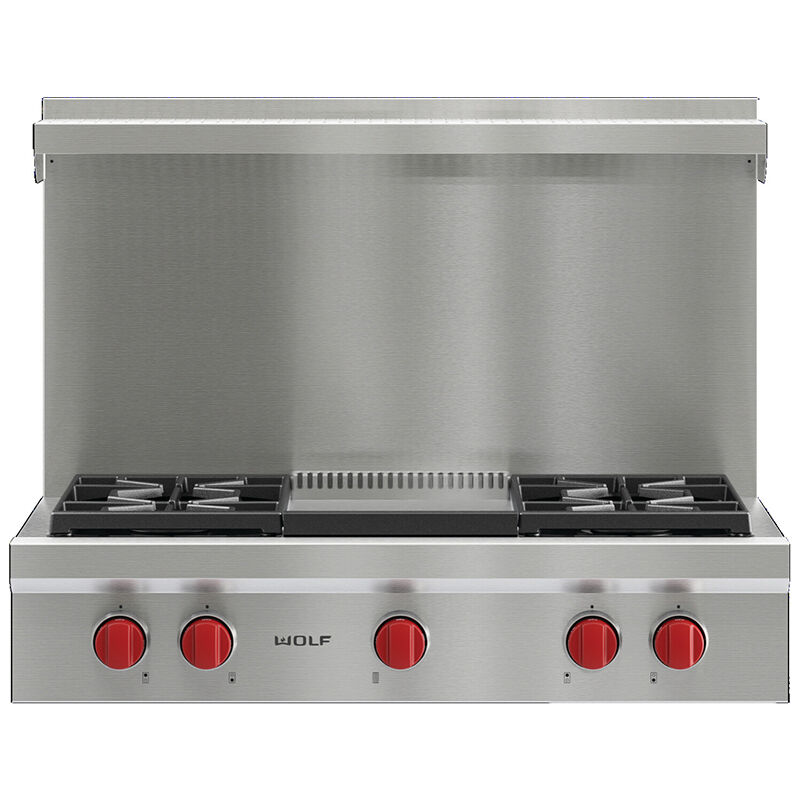 Wolf 36 in. 4-Burner LP Gas Rangetop with Griddle & Power Burner - Stainless Steel, , hires