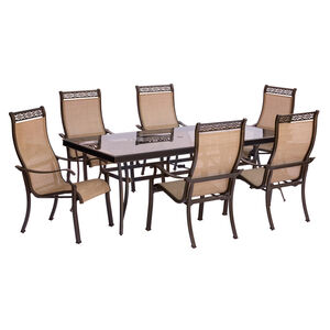 Hanover Monaco 7-Piece 84" Rectangle Glass Top Dining Set with Sling Back Chairs - Tan, , hires