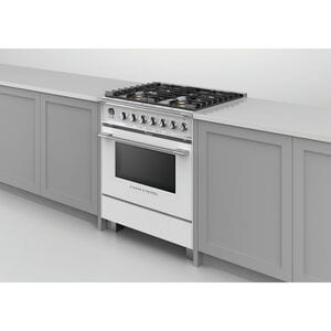 Fisher & Paykel Series 9 Classic 30 in. 3.5 cu. ft. True European Convection Dual Fuel Range with 4 Sealed Burners - White, , hires