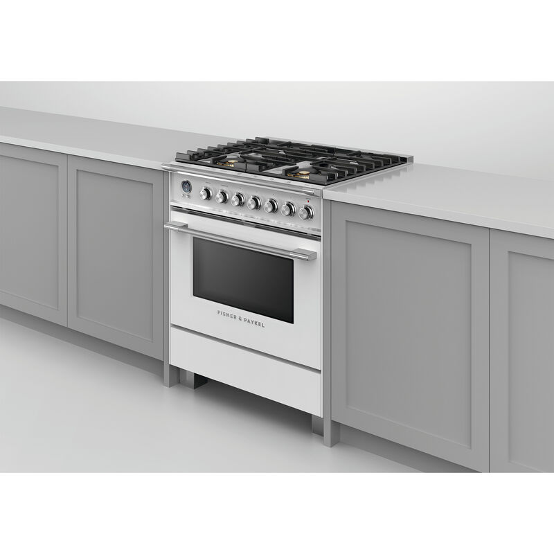 Fisher & Paykel Series 9 Classic 30 in. 3.5 cu. ft. True European Convection Dual Fuel Range with 4 Sealed Burners - White, , hires