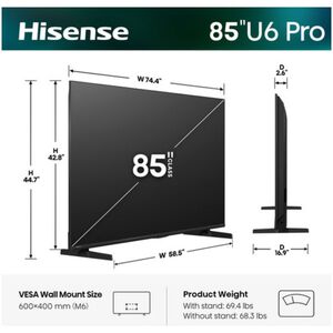 Hisense - 85" Class U6 Pro Series ULED Mini-LED 4K UHD Smart Fire TV, , hires