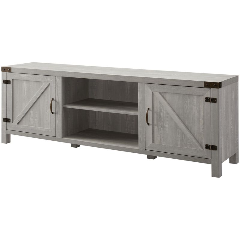 Walker Edison Barn Door 70 in. Modern Farmhouse TV Stand - Stone Gray, , hires