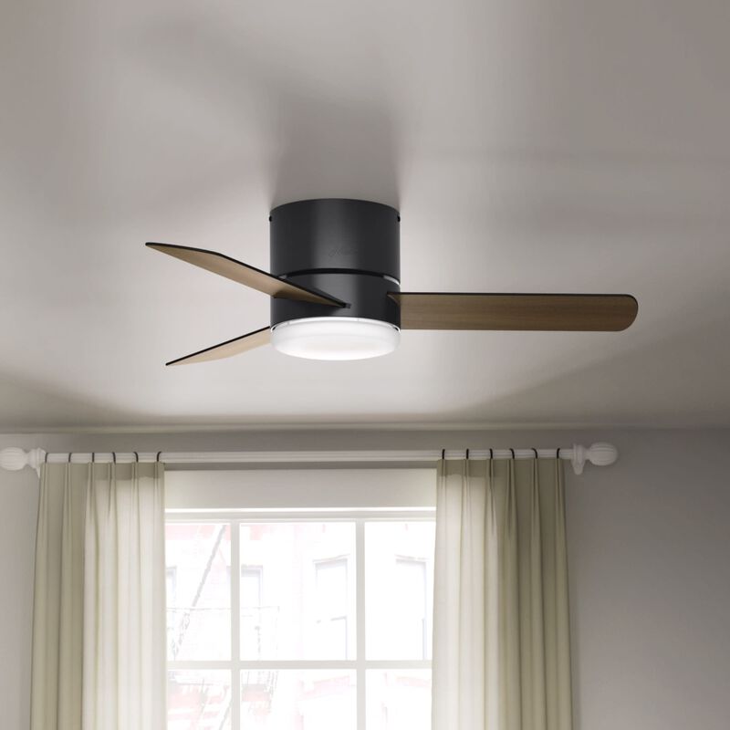 Hunter Minimus 44 in. Low Profile Ceiling Fan with LED Light Kit and Handheld Remote - Matte Black, Matte Black, hires