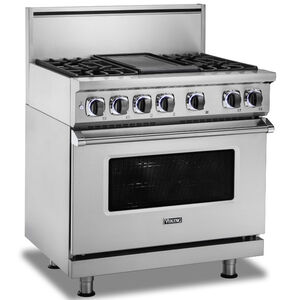 Viking 7 Series 36 in. 5.6 cu. ft. True European Convection Dual Fuel Range with 6 Sealed Burners - Stainless Steel, , hires