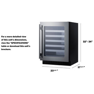 Summit 24 in. Undercounter Wine Cooler with Metal Racks, Single Temperature Zone & 33 Bottle Capacity - Stainless Steel, , hires