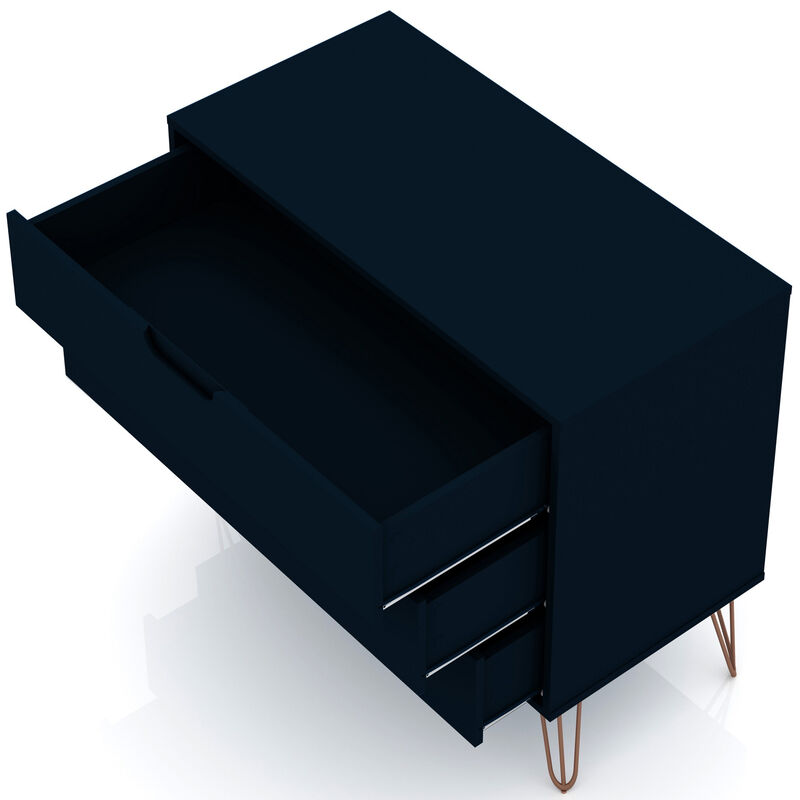 Manhattan Comfort Rockefeller Mid-Century Modern 3-Drawer Dresser - Tatiana Midnight Blue, Midnight Blue, hires