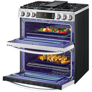 LG 30 in. 6.9 cu. ft. Smart Air Fry Convection Double Oven Slide-In Gas Range with 5 Sealed Burners & Griddle - PrintProof Stainless Steel, PrintProof Stainless Steel, hires
