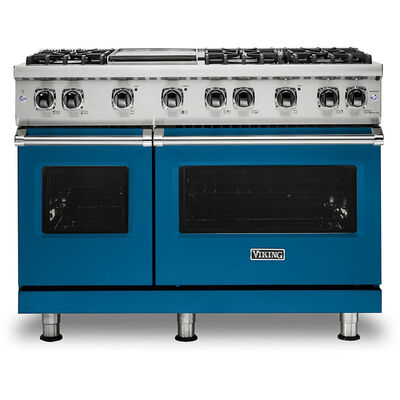 Viking 5 Series 48 in. 6.1 cu. ft. Convection Double Oven Freestanding LP Gas Range with 6 Sealed Burners & Griddle - Alluvial Blue | VGR5486GABLP