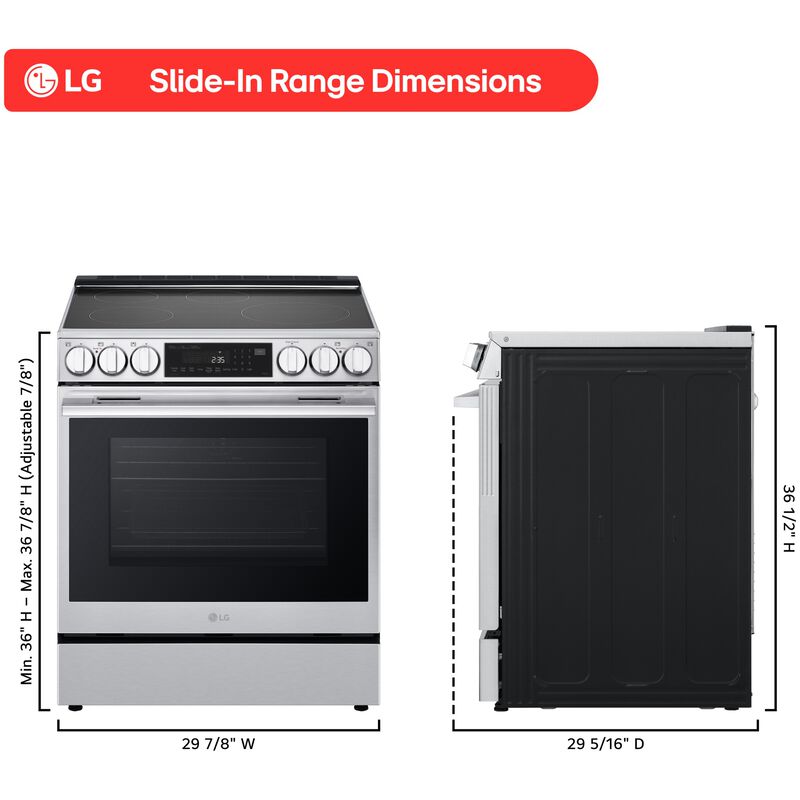 LG InstaView 30 in. 6.3 cu. ft. Smart Air-Fry True European Convection Slide-In Electric Range with 4 Induction Burners & 1 Radiant Burner - PrintProof Stainless Steel, , hires