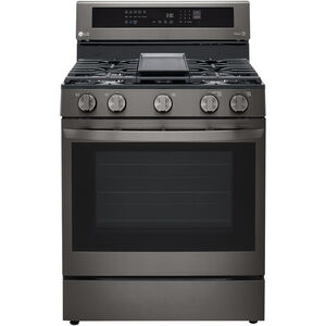 LG InstaView 30 in. 5.8 cu. ft. Smart Air Fry Convection Oven Freestanding Gas Range with 5 Sealed Burners & Griddle - Black with Stainless Steel, Black with Stainless Steel, hires