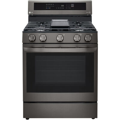 LG InstaView 30 in. 5.8 cu. ft. Smart Air Fry Convection Oven Freestanding Gas Range with 5 Sealed Burners & Griddle - Black with Stainless Steel | LRGL5825D