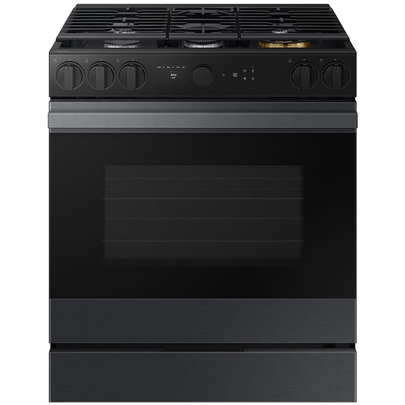 Samsung Bespoke 30 in. 6 cu. ft. Smart Air Fry True European Convection Slide-In Gas Range with 5 Sealed Burners & Griddle - Matte Black Steel, Matte Black Steel, hires
