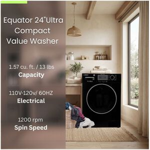 Equator Compact 24 in. 1.57 cu. ft. Stackable Front Load Washer with Pet & Sanitize Cycle - Black, , hires