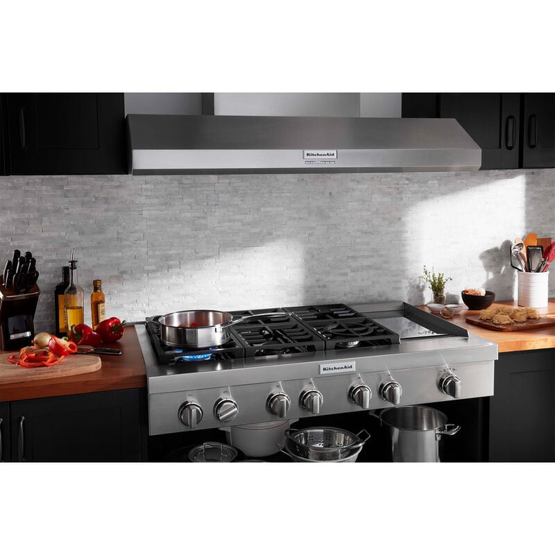 KitchenAid 48 in. Ducted Canopy Pro Style Style Range Hood with 4 Fan Speeds & 3 LED Lights - Stainless Steel, , hires
