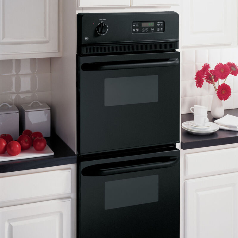 GE 24 in. 5.4 cu. ft. Electric Double Wall Oven With Manual Clean - Black, Black, hires