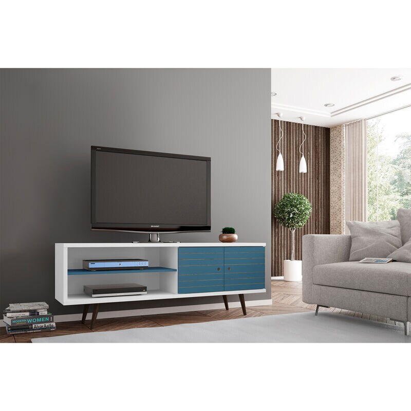 Manhattan Comfort Liberty 63" TV Stand - White & Aqua Blue, , hires
