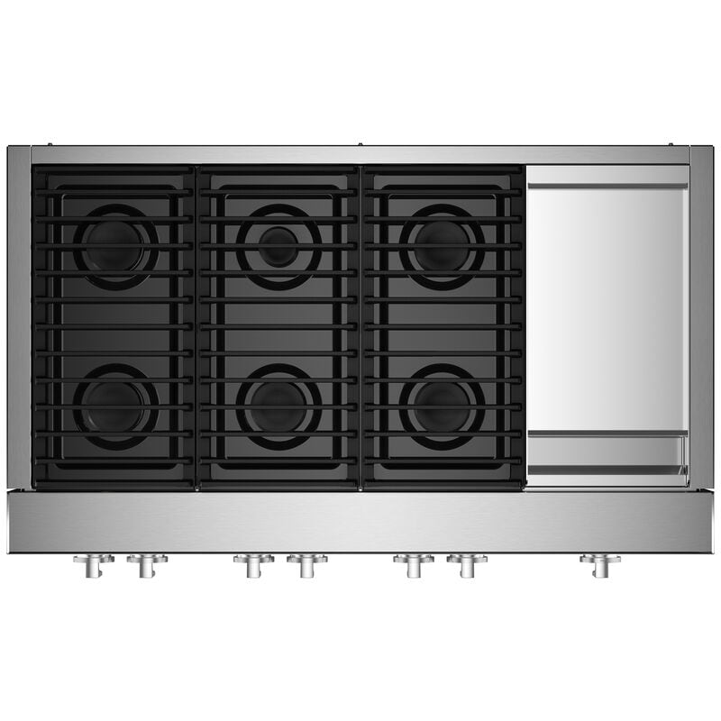 JennAir Noir 48 in. 6-Burner Natural Gas Rangetop with Griddle, Simmer Burner & Power Burner - Stainless Steel, , hires