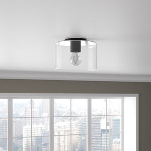 Hudson & Canal Henri 10 in. Flush Mount Ceiling Light with Clear Glass Shade - Matte Black, , hires