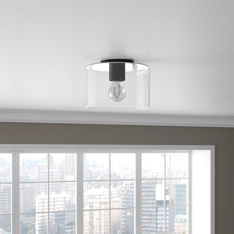 Hudson & Canal Henri 10 in. Flush Mount Ceiling Light with Clear Glass Shade - Matte Black, , hires