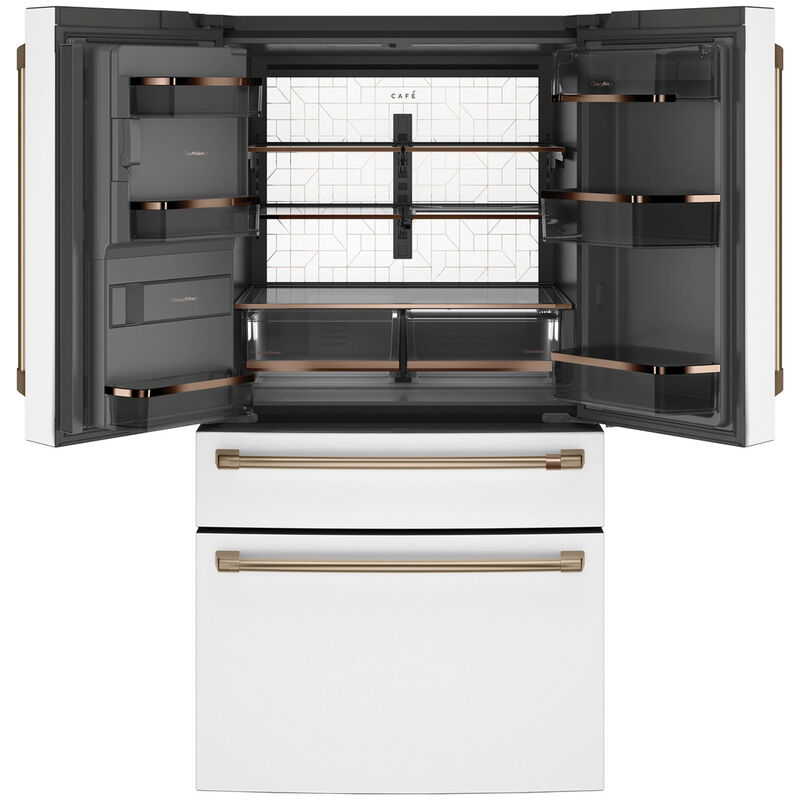 Cafe 36 in. 22.3 cu. ft. Smart Counter Depth 4-Door French Door Refrigerator with Ice & Water Dispenser - Matte White, Matte White, hires