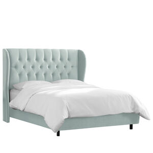 Skyline Furniture Tufted Wingback Velvet Fabric Upholstered Full Size Bed - Pool Blue, Pool, hires