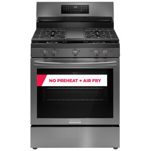 Frigidaire Gallery 30 in. 5.1 cu. ft. Air Fry Standard Convection Steam Gas Range with 5 Sealed Burners & Griddle - Black Stainless, , hires