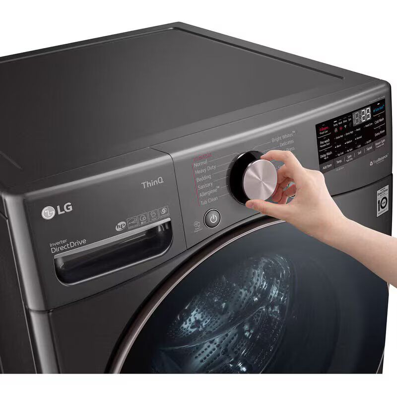 LG 27 in. 4.5 cu. ft. Smart Stackable Front Load Washer with Sanitize & Steam Wash Cycle - Black Steel, Black Steel, hires