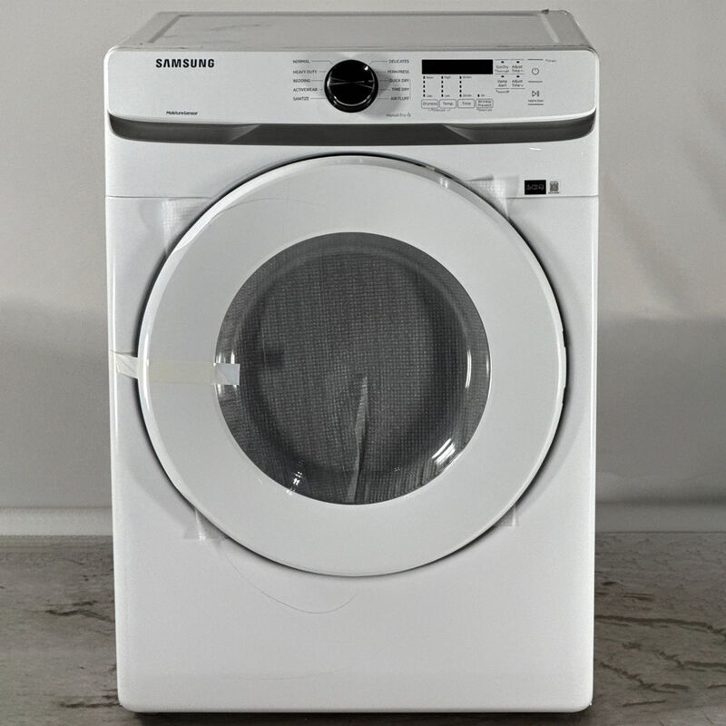 Samsung 27 in. 7.5 cu. ft. Front Loading Electric Dryer with 10 Dryer Programs, 9 Dry Options, Sanitize Cycle, Wrinkle Care & Sensor Dry - White (Open Box Good Condition), , hires