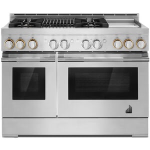 JennAir Rise Series 48 in. 6.3 cu. ft. Smart True European Convection Double Oven Gas Range with 4 Sealed Burners, Grill & Griddle - Stainless Steel, , hires
