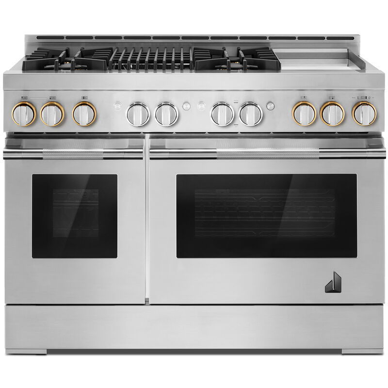 JennAir Rise Series 48 in. 6.3 cu. ft. Smart True European Convection Double Oven Gas Range with 4 Sealed Burners, Grill & Griddle - Stainless Steel, , hires